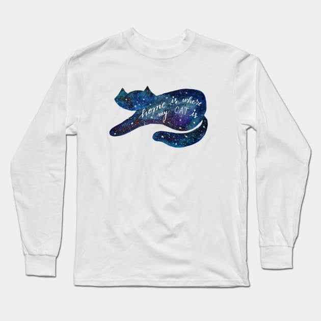 Watercolor galaxy cat - blue Long Sleeve T-Shirt by wackapacka